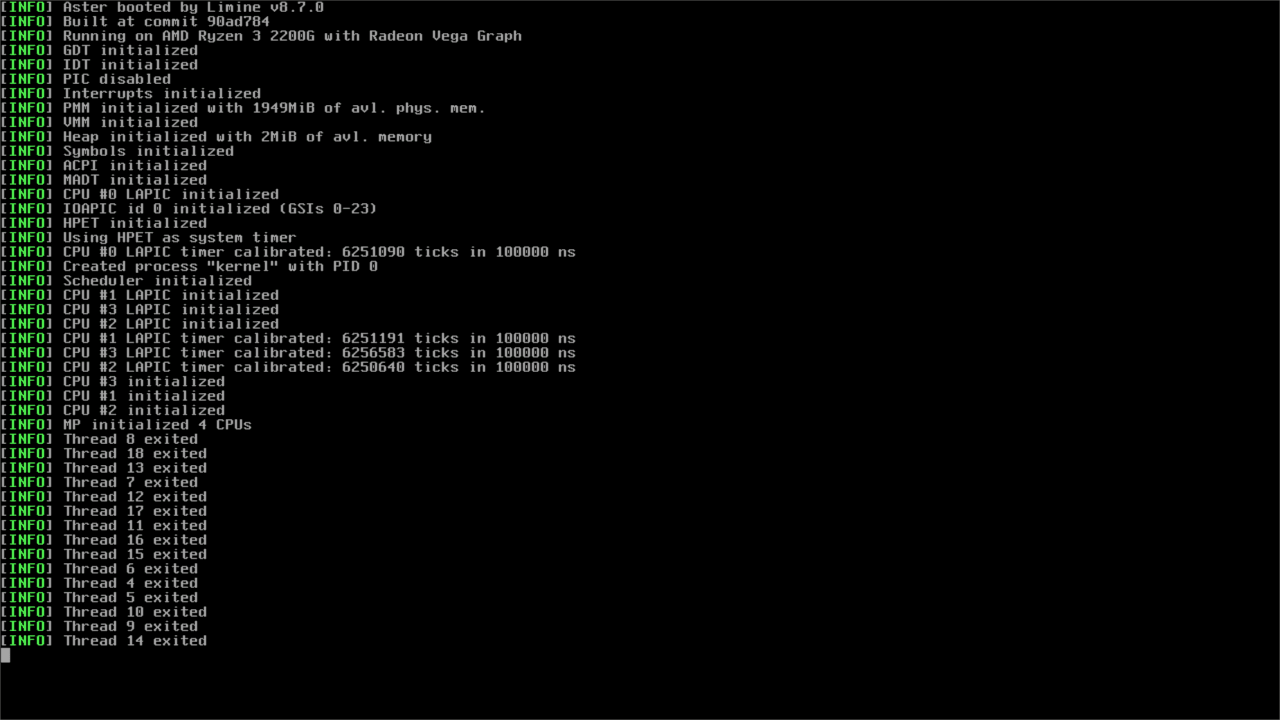 Aster running on QEMU